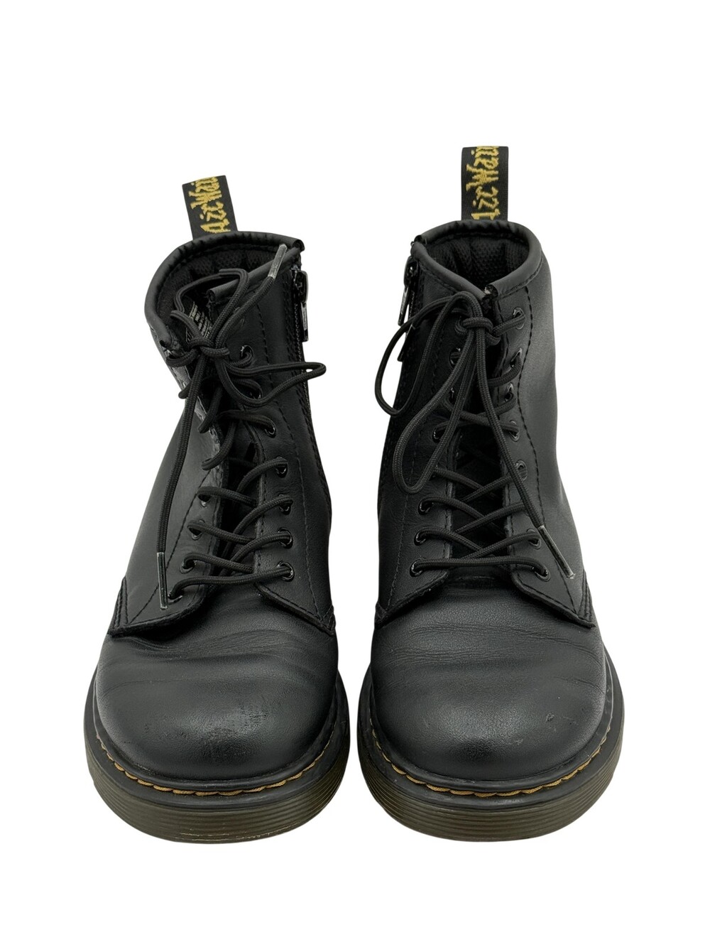 Dr. Martens 1460 J Boots Kids Size 2 Black Leather Combat Lace Up Side Zip